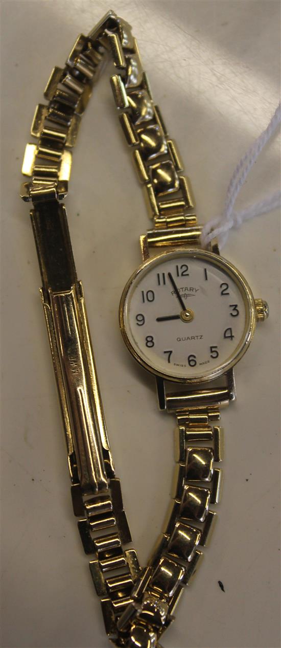 Rotary 9ct gold ladies wristwatch on flexible bracelet